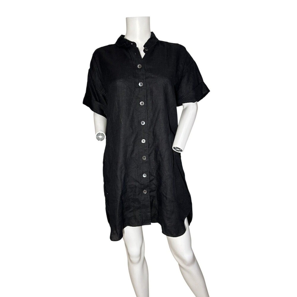 J. Crew Black Button-Front Midi Shirt Dress